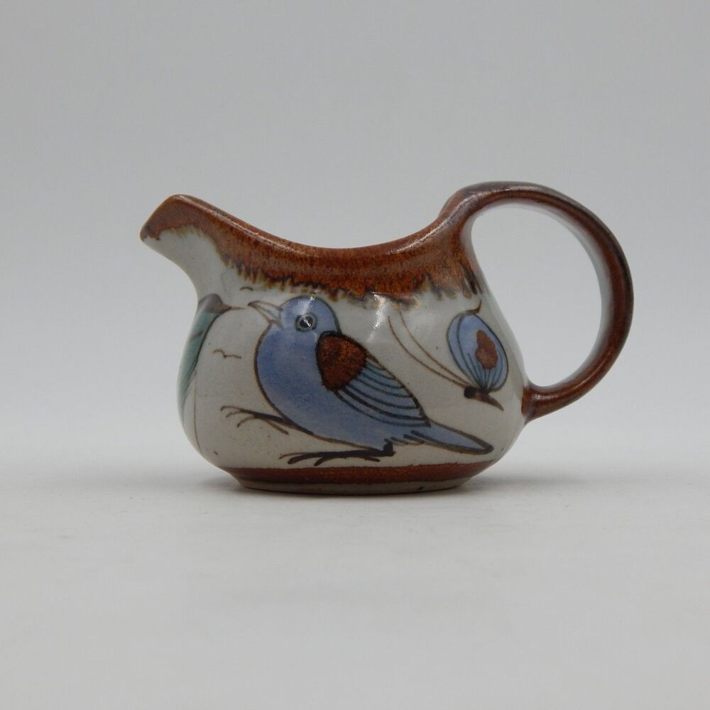 Tonala Ken Edwards Pottery Creamer Sauce Bird Butterfly Gray Blue Brown